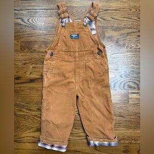 OshKosh B'gosh Toddler Boys Caramel Brown & Plaid Corduroy Overalls for Kids 2T